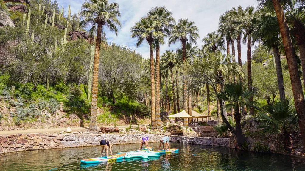Paddleboard yoga at Castle Hot Springs